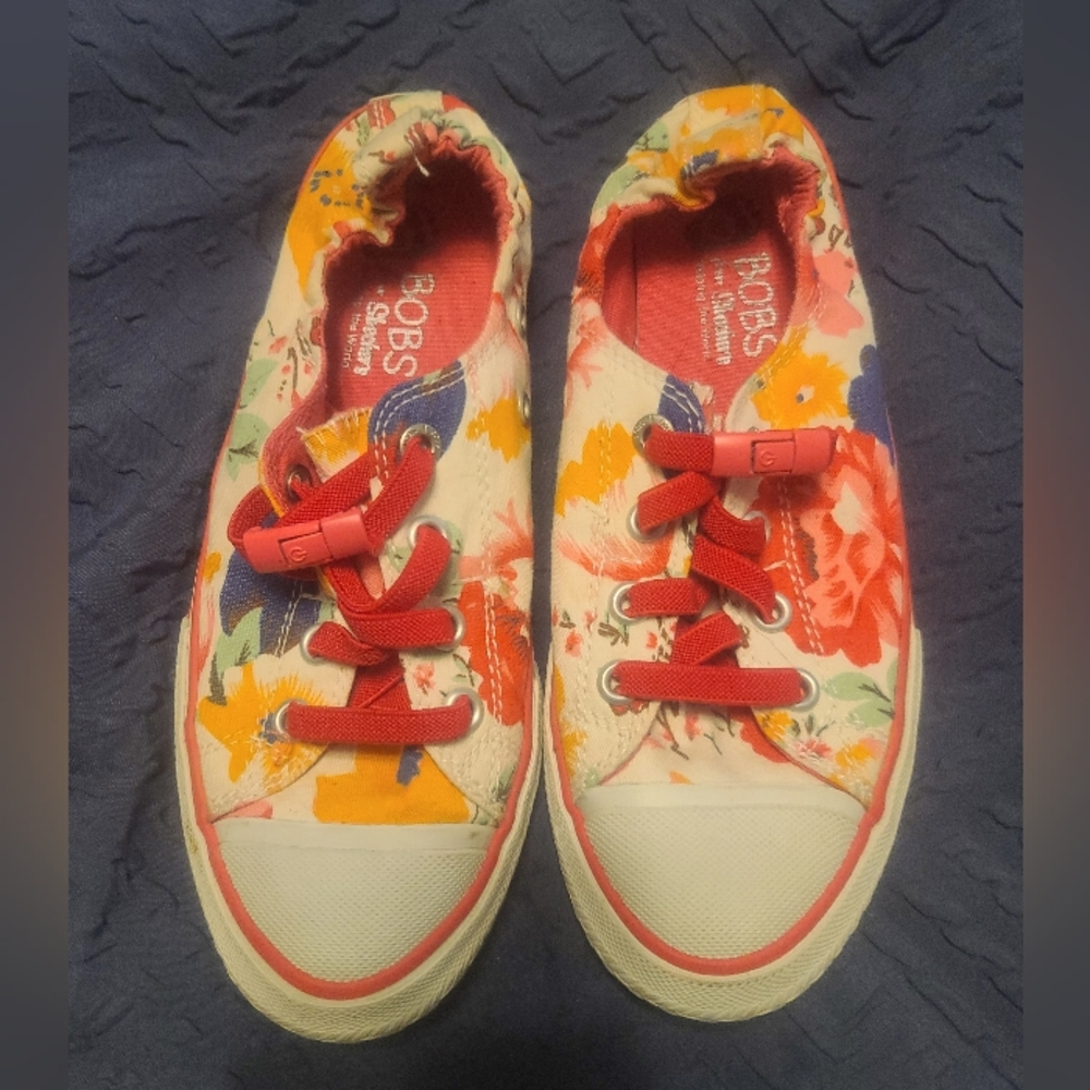 🐰Skechers BOBS Colorful Floral Sneakers - Pink and Multicolor